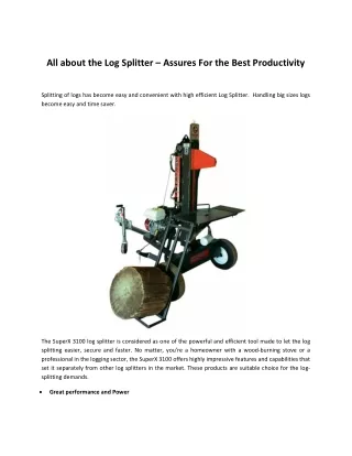 All about the Log Splitter – Assures For the Best Productivity