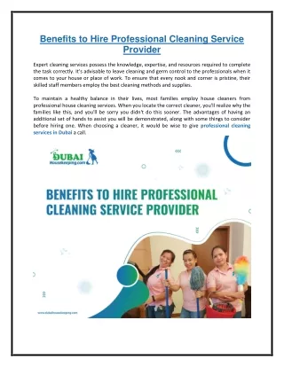 Benefits to Hire Professional Cleaning Service Provider