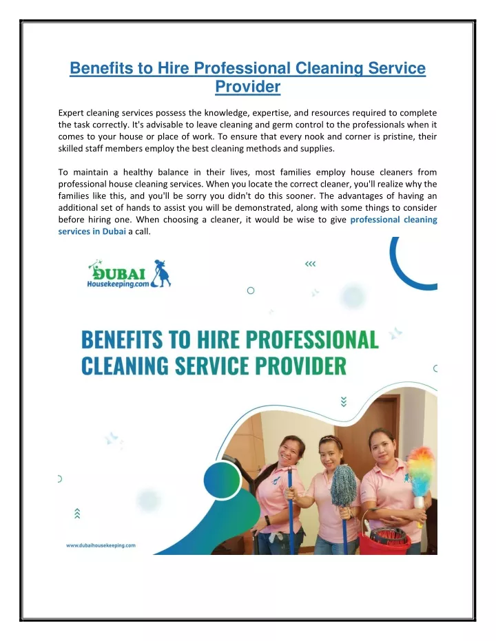 benefits to hire professional cleaning service