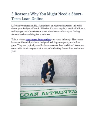 5 Reasons Why You Might Need a Short-Term Loan Online