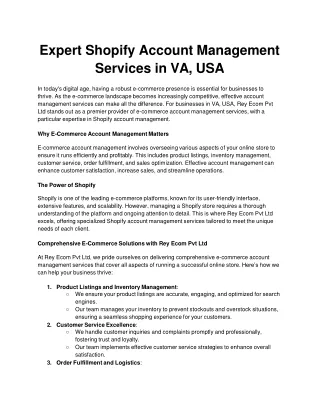 expert shopify account management services in va usa