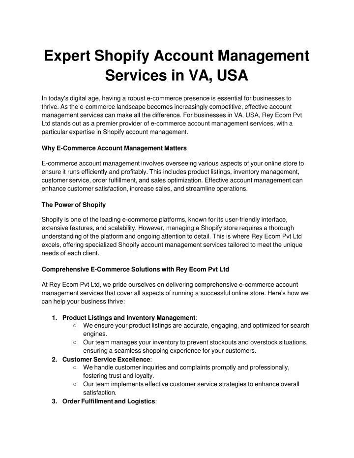 expert shopify account management services in va usa