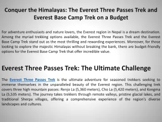 Conquer the Himalayas The Everest Three Passes Trek and Everest Base Camp Trek on a Budget