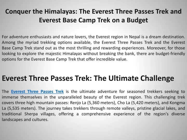 conquer the himalayas the everest three passes