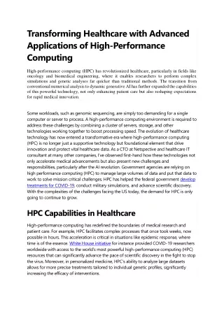 Transforming Healthcare with Advanced Applications of Hig1