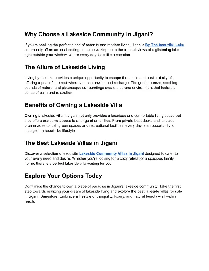 why choose a lakeside community in jigani