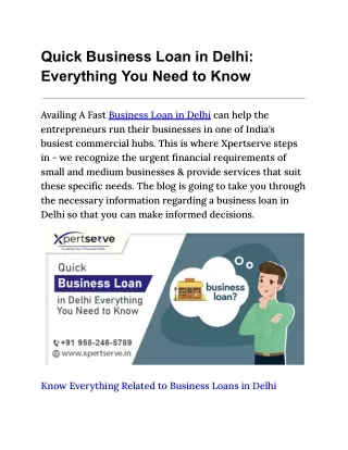Quick Business Loan in Delhi