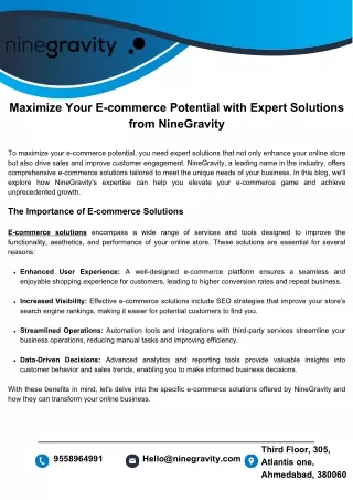 Maximize Your E-commerce Potential with Expert Solutions from NineGravity