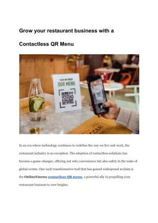 Grow your restaurant business with a Contactless QR Code Menu
