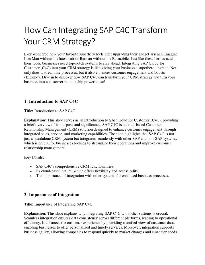 how can integrating sap c4c transform your