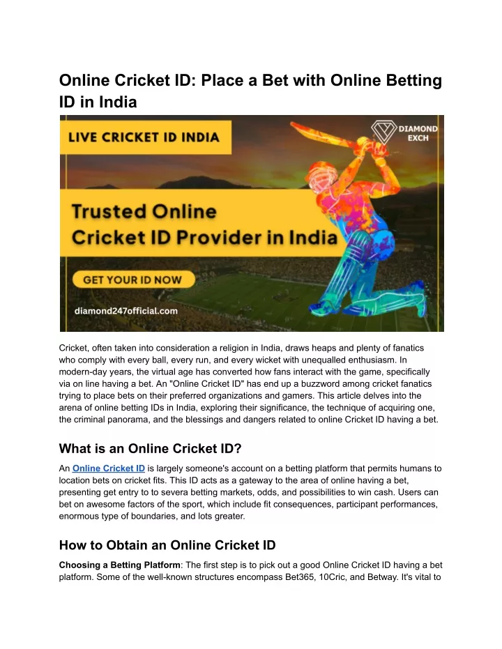 online cricket id place a bet with online betting