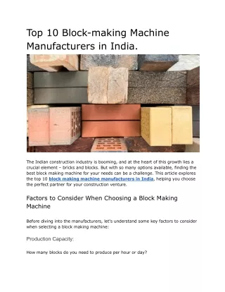 Top 10 Block-making Machine Manufacturers in India.