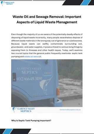 Waste Oil and Sewage Removal Important Aspects of Liquid Waste Management