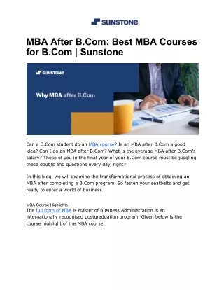 MBA After B.Com: Best MBA Courses for B.Com | Sunstone