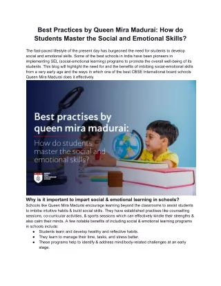 Best Practises by Queen Mira Madurai How do Students Master the Social and Emotional Skills.