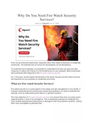 Why Do You Need Fire Watch Security Services