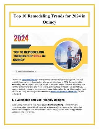 Top 10 Remodeling Trends for 2024 in Quincy