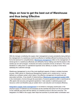 Ways on how to get the best out of Warehouse and thus being Effective.docx