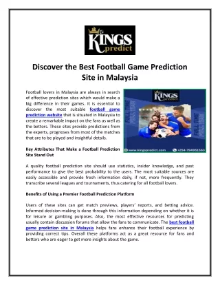 Discover the Best Football Game Prediction Site in Malaysia