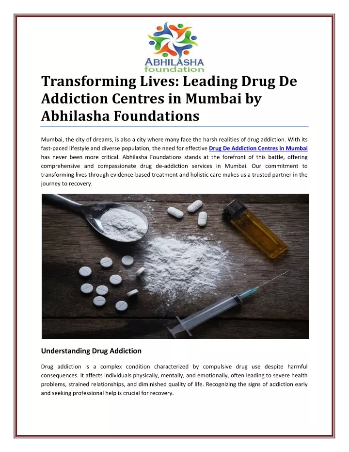 transforming lives leading drug de addiction