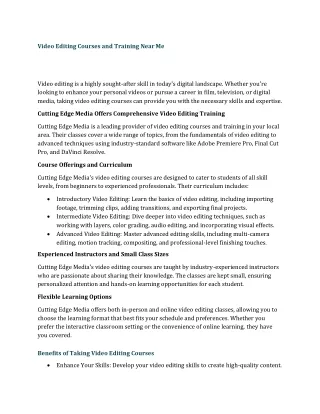 video editing courses and training near me