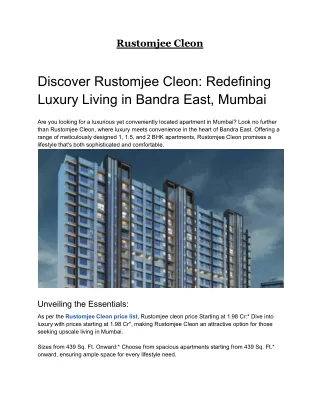 All About Rustomjee Cleon: Prices, Photos, and Floor Plans