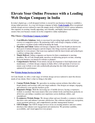 Online Presence with a Leading Web Design Company in India