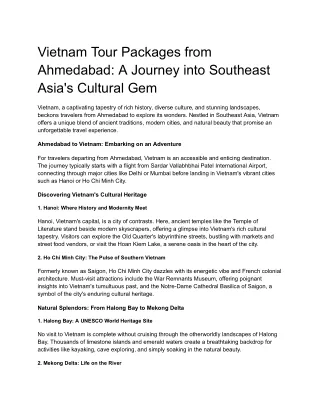Vietnam Tour Packages from Ahmedabad_ A Journey into Southeast Asia's Cultural Gem