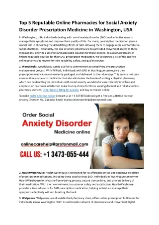 Top 5 Reputable Online Pharmacies for Social Anxiety Disorder Prescription Medicine in Washington, USA