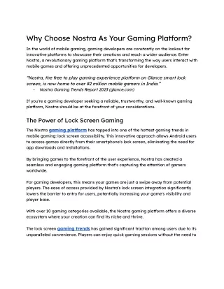 Why Choose Nostra As Your Gaming Platform