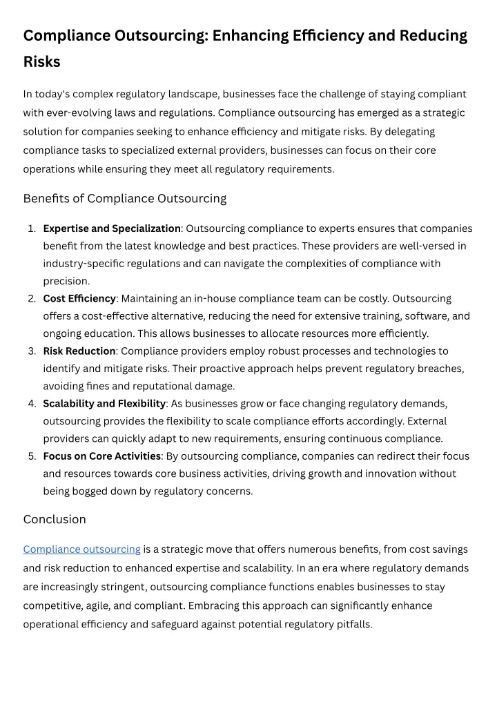 compliance outsourcing enhancing e ciency