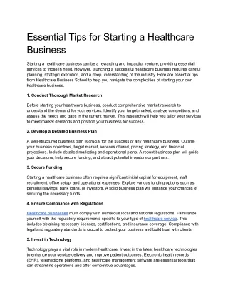 essential tips for starting a healthcare business
