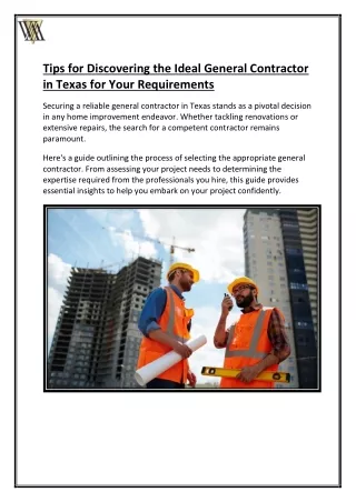 Tips for Discovering the Ideal General Contractor in Texas for Your Requirements