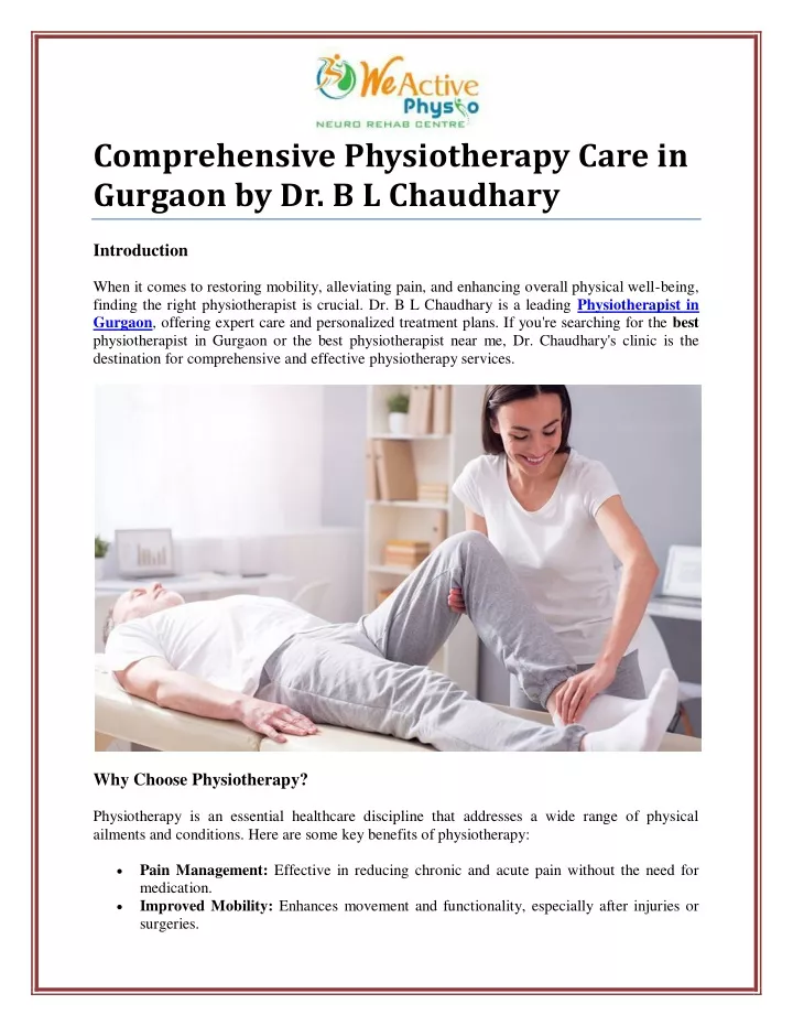 PPT - Achieve Optimal Health with the Best Physiotherapist in Gurgaon ...