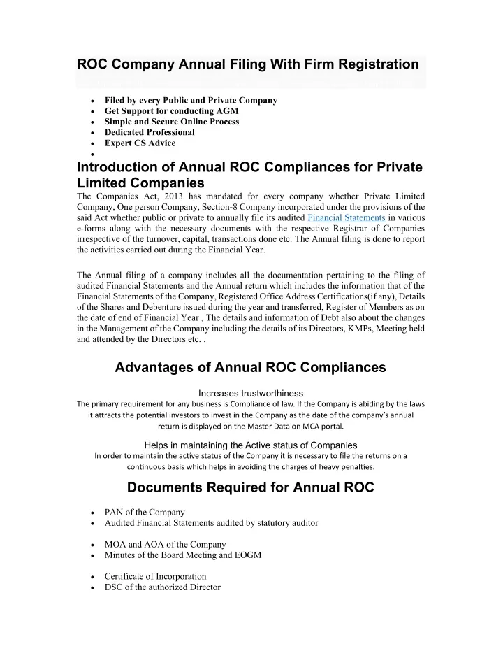 roc company annual filing with firm registration