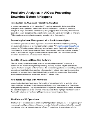 Predictive Analytics in AIOps