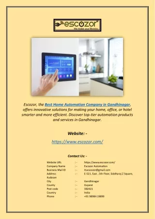 Best Home Automation Company in Gandhinagar | Escozor