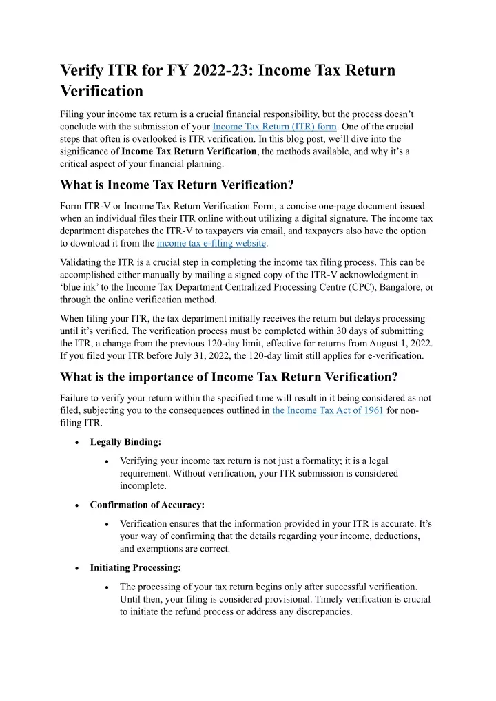 verify itr for fy 2022 23 income tax return