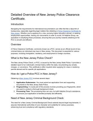 Detailed Overview of New Jersey Police Clearance Certificate