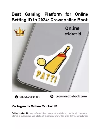 Best Gaming Platform for Online Betting ID in 2024: Crownonline Book