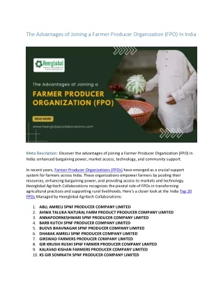 The Advantages of Joining A Farmer Producer Organization (Fpo) In India