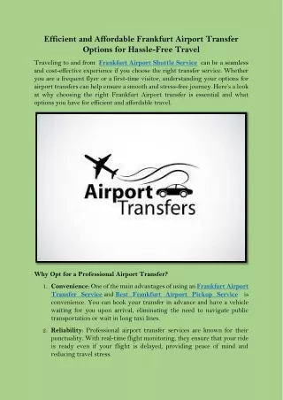 Efficient and Affordable Frankfurt Airport Transfer Options for Hassle-Free Travel