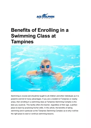 Benefits of Enrolling in a Swimming Class at Tampines