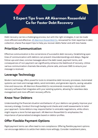 5 Expert Tips from AR Akermon Rossenfeld Co for Faster Debt Recovery