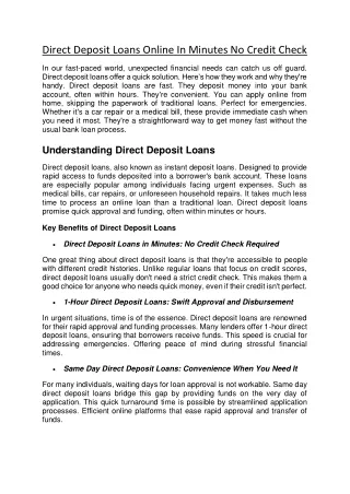 Direct Deposit Loans Online In Minutes No Credit Check