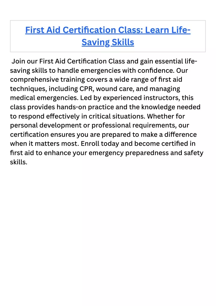 first aid certification class learn life saving