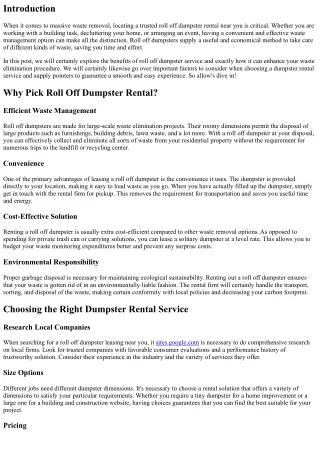 Roll Off Dumpster Rental Near Me: Streamline Large-Scale Waste Elimination