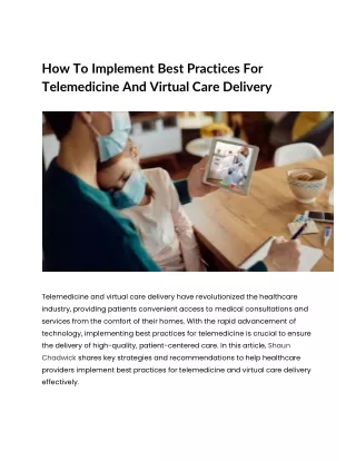 How To Implement Best Practices For Telemedicine And Virtual