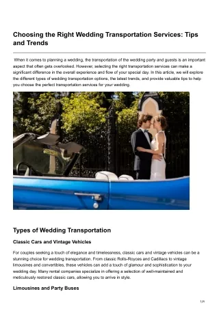 Choosing the Right Wedding Transportation Services Tips and Trends