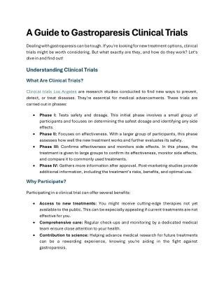 A Guide to Gastroparesis Clinical Trials